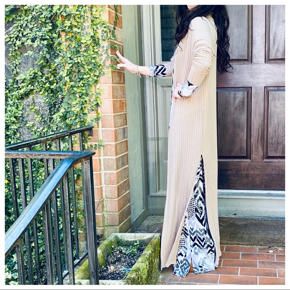 Mocha knit side slit longline duster - Picture 7 of 8